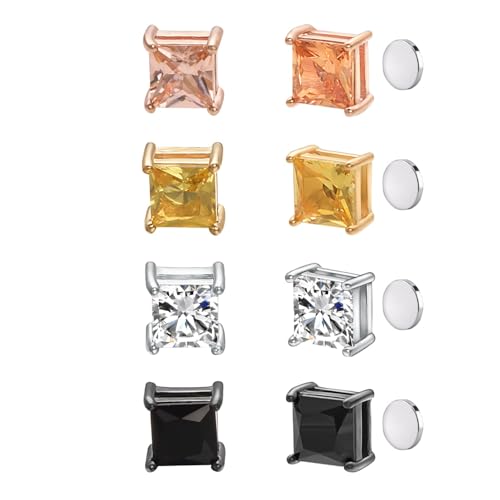 Asienice 4 Paare Ohrringe Männer Magnet Herren Square CZ Klein Magnetische Ohrringe für Männer 6MM von Asienice