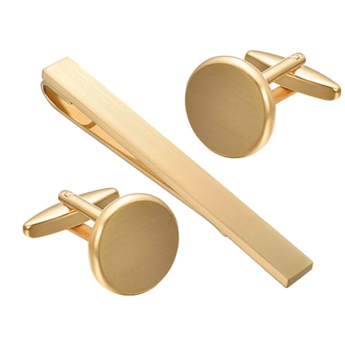 Asienice Manchettenknoepfe Herren Gold Manschettenknöpfe für Herren Krawattennadel Rund Schmuck für Business von Asienice