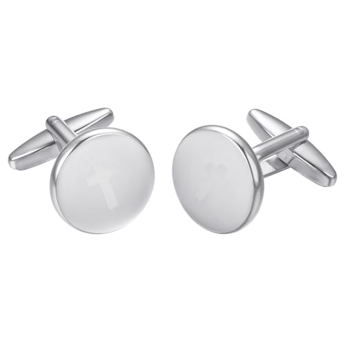 Asienice Manschettenknöpfe Herren Silber Kreuzen Herren Mattiert Manchettenknoepfe für Männer Hochzeit Einfache Runde v Schmuck für Business von Asienice