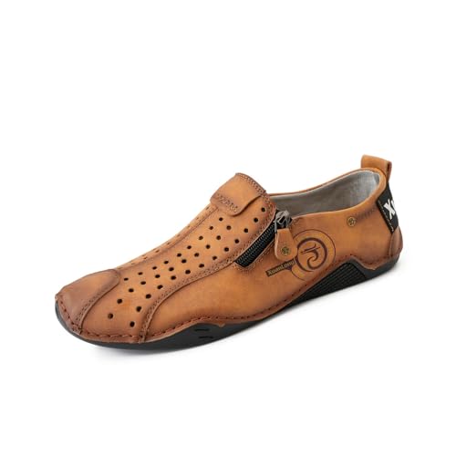 Asifn Atmungsaktive Herren Freizeitschuhe Bequeme Leder Slipper Outdoor Wanderschuhe Leichte rutschfeste Schuhe Braun 43 EU von Asifn