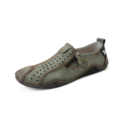 Asifn Atmungsaktive Herren Freizeitschuhe Bequeme Leder Slipper Outdoor Wanderschuhe Leichte rutschfeste Schuhe Grün 38 EU von Asifn