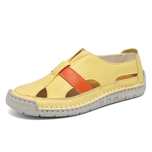 Asifn Damen Freizeitsandalen Für Draußen Leicht Mit Fußgewölbestütze Rutschfest Zum Sommerstrand Flache Weiche Wanderschuhe Gelb 44 EU von Asifn