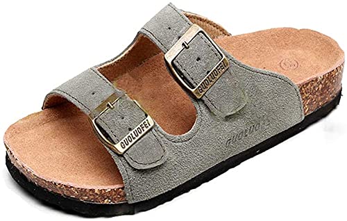 Asifn Damen Herren Slide Kork Fußbett Sandale Flach Verstellbarer Riemen Verstellbare Schnalle Slip auf Casual Open Toe Schuhe Wildleder Sommer（Grün,34/35 EU,36 Markengröße von Asifn