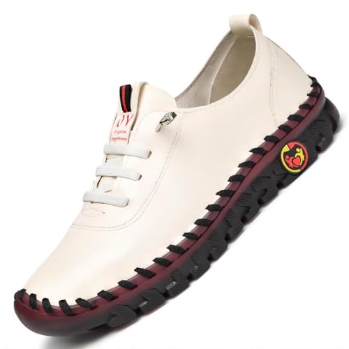 Asifn Damen Leder Loafer Lässig Weiche Sohle Atmungsaktiv rutschfest Handgenäht Weiß 43 EU von Asifn