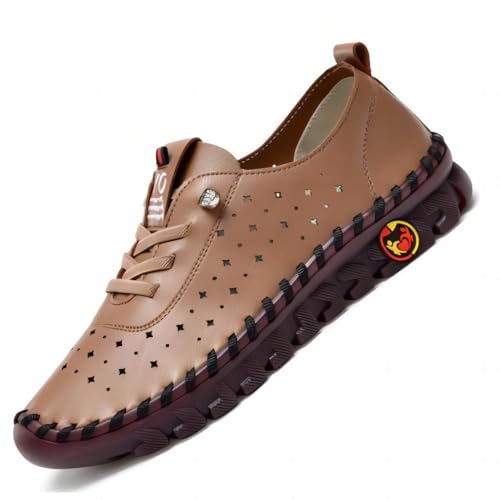 Asifn Damen Leder Loafer Mit Hohler Sohle Weicher Flacher Boden Handgefertigt Lässige Wanderschuhe Für Draußen Leicht Braun 41 EU von Asifn