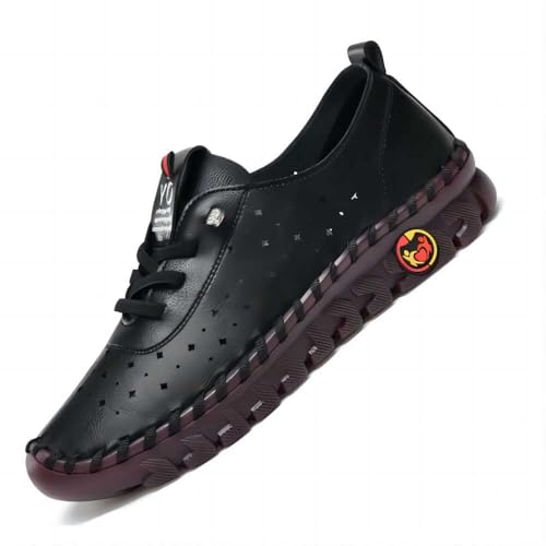 Asifn Damen Leder Loafer Mit Hohler Sohle Weicher Flacher Boden Handgefertigt Lässige Wanderschuhe Für Draußen Leicht Schwarz 38 EU von Asifn