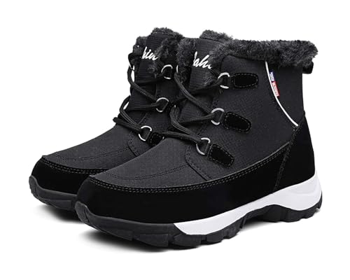 Damen Mid-Calf Schneestiefel Winter Warmes Pelz Plüsch Leichte Ankle Boots Lady Widerstand Kalte Schuhe Memory Foam（38 EU,Black von Asifn