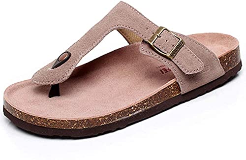 Asifn Damen Slide Herren Kork Fußbett Sandale Flache Einstellbare Lederriemen Schnalle Casual Offene Zehe Schuhe Wildleder Flip-Flops Sommer（Braun,49.5/50 EU,46 Markengröße von Asifn