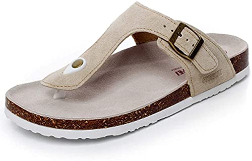 Damen Slide Herren Kork Fußbett Sandale Flache Einstellbare Lederriemen Schnalle Casual Offene Zehe Schuhe Wildleder Flip-Flops Sommer（Weiß,42/43 EU,42 Markengröße von Asifn