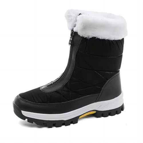 Asifn Damen Winterschneestiefel Outdoor Wandern Skifahren Bequeme Rutschfeste Plüsch Reißverschluss Kältebeständige Schwarz 35 EU von Asifn
