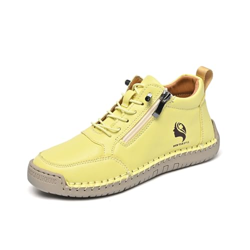 Asifn Frauen Freizeitstiefel Leicht Bequeme Outdoor Wanderstiefel Rutschfest Fahren Mode Leder Barfußstiefel Gelb 40 EU von Asifn