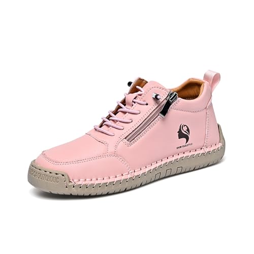 Asifn Frauen Freizeitstiefel Leicht Bequeme Outdoor Wanderstiefel Rutschfest Fahren Mode Leder Barfußstiefel Rosa 38 EU von Asifn