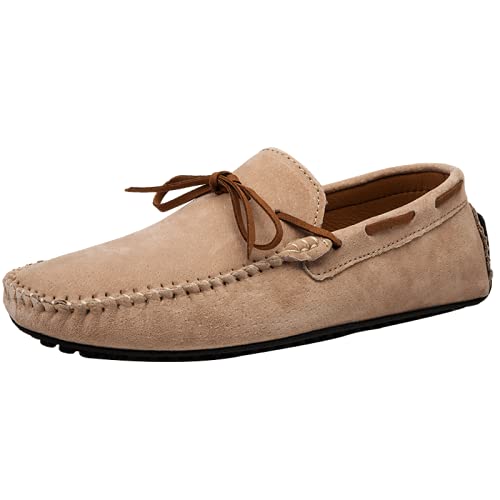 Asifn Herren Casual Leder Loafers Fahren Slip-On Mode Penny Kleid Schuhe Komfort Mokassins（38 EU,Beige von Asifn