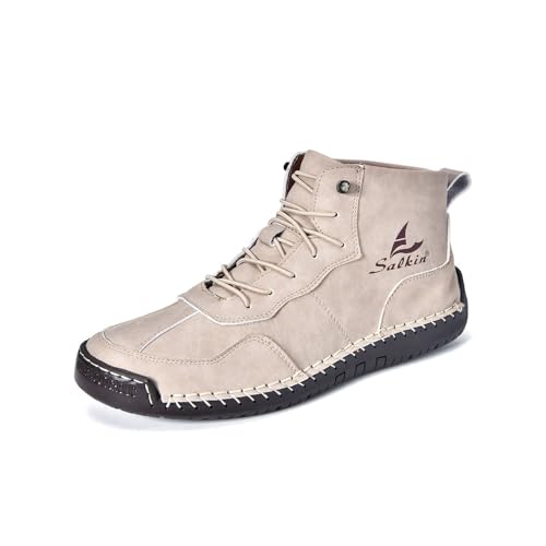 Asifn Herren Casual Lederstiefel Vintage Lace Up High Top Bare Boots Leichte Rutschfeste Driving Flache Schuhe Beige 38 EU Asifn Herren Casual Lederstiefel Vintage Lace Up High Top Bare Boots Leichte Rutschfeste Driving Flache Schuhe Beige 38 EU von Asifn