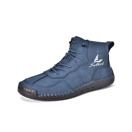 Asifn Herren Casual Lederstiefel Vintage Lace Up High Top Bare Boots Leichte Rutschfeste Driving Flache Schuhe Blau 41 EU Asifn Herren Casual Lederstiefel Vintage Lace Up High Top Bare Boots Leichte Rutschfeste Driving Flache Schuhe Blau 41 EU von Asifn