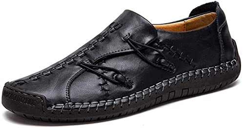 Asifn Herren Casual Loafers Fahrschuhe Oxfords Bequeme Verstellbare Sneaker Walking Schuhe Leder Slip auf Penny Classic Mokassins（Schwarz,47/48 EU,48 Markengröße von Asifn