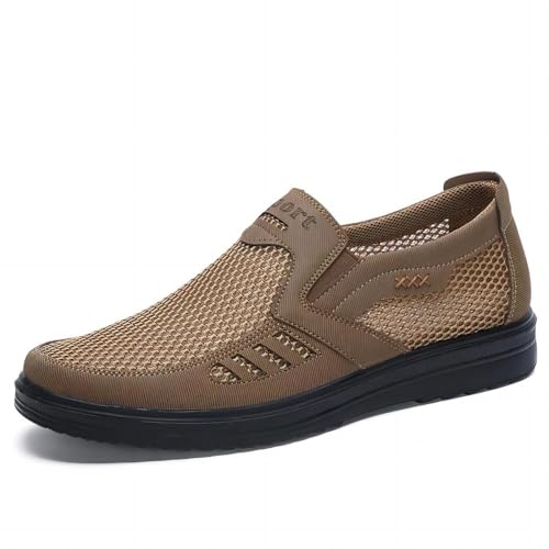 Asifn Herren Casual Loafers Leichte Mesh Sommer Komfort Atmungsaktiv rutschfest Wandern Outdoor Driving Soft Flats Schuhe Khaki 47 EU von Asifn