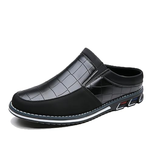Asifn Herren Casual Loafers Mode Einfaches Leder Walking Oxford Atmungsaktiv Komfortabel Slip-On Hausschuhe Schwarz 48 EU von Asifn