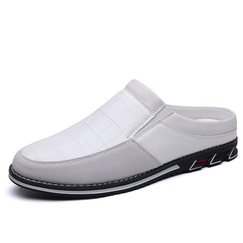 Asifn Herren Casual Loafers Mode Einfaches Leder Walking Oxford Atmungsaktiv Komfortabel Slip-On Hausschuhe Weiß 48 EU von Asifn