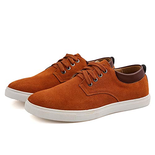 Asifn Herren Casual Wildleder Skate Schuhe Front Lace-up Schock Bsorption Verschleißfeste Mode Business Leder Flache Schuhe（49 EU,Gelb von Asifn