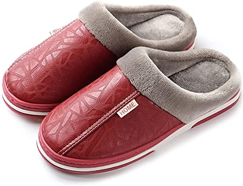 Asifn Herren Damen Hausschuhe Memory House Outdoor Indoor Schuhe Slipper Sohle Clog Anti-Rutsch-Komfort Fleece-Futter Fuzzy Baumwolle(Rot,34/35 EU,35/36 Markengröße von Asifn