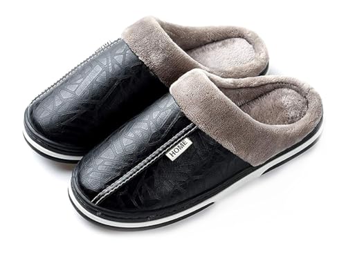 Asifn Herren Damen Hausschuhe Memory House Outdoor Indoor Schuhe Slipper Sohle Clog Anti-Rutsch-Komfort Fleece-Futter Fuzzy Baumwolle(Schwarz,34/35 EU,35/36 Markengröße von Asifn