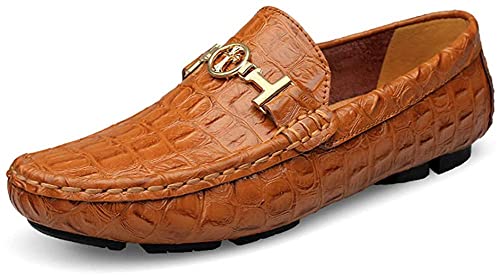 Asifn Herren Leder Casual Slip auf Driving Loafers Wohnung Walking Mokassin Business Kleid Boot Schuhe Mode Slipper（Braun,47/48 EU,48 Markengröße von Asifn