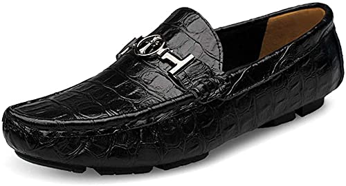 Asifn Herren Leder Casual Slip auf Driving Loafers Wohnung Walking Mokassin Business Kleid Boot Schuhe Mode Slipper（Schwarz,47/48 EU,48 Markengröße von Asifn