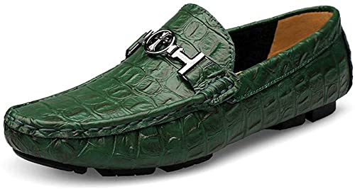 Asifn Herren Leder Casual Slip auf Driving Loafers Wohnung Walking Mokassin Business Kleid Boot Schuhe Mode Slipper（Grün,43/44 EU,44 Markengröße von Asifn
