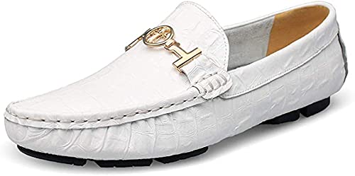 Asifn Herren Leder Casual Slip auf Driving Loafers Wohnung Walking Mokassin Business Kleid Boot Schuhe Mode Slipper（Weiß,41/42 EU,42 Markengröße von Asifn