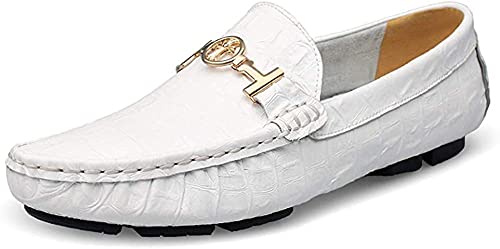 Asifn Herren Leder Casual Slip auf Driving Loafers Wohnung Walking Mokassin Business Kleid Boot Schuhe Mode Slipper（Weiß,43/44 EU,44 Markengröße von Asifn