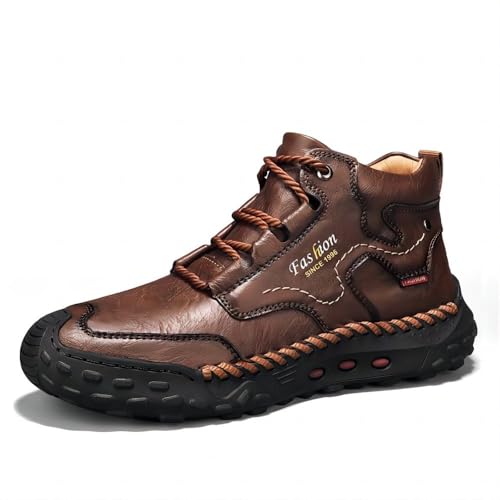 Asifn Herren Freizeit-Lederschuhe Outdoor Für Wanderungen Leicht Komfortabel Atmungsaktiv Rutschfest Mittelhoch Knöchelschuhe Braun 38 EU von Asifn