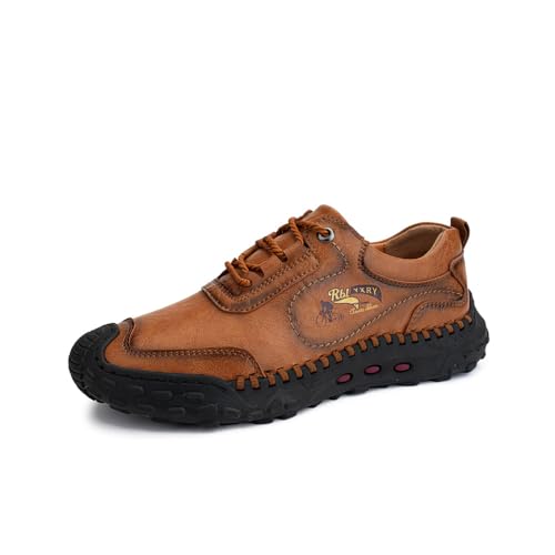 Asifn Herren Freizeit Wanderschuhe Leichte Bequeme Schnürsneaker rutschfeste Flache Autoschuhe Modisch Retro Stil Gelb 41 EU von Asifn