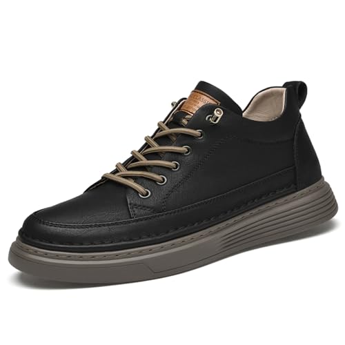 Asifn Herren Freizeitschuhe Unsichtbare Höhe Leder Schnürsenkel Sportschuhe Mode Atmungsaktiv Bequem Und Leicht Schwarz 44 EU von Asifn