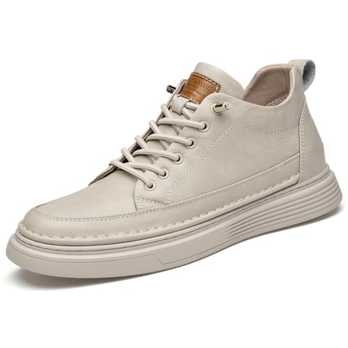 Asifn Herren Freizeitschuhe Unsichtbare Höhe Leder Schnürsenkel Sportschuhe Mode Atmungsaktiv Bequem Und Leicht Weiß 45 EU von Asifn