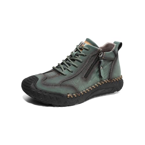 Asifn Herren Freizeitstiefel Leichte Und Bequeme Outdoor Wanderstiefel Vintage Anti Rutsch Fahrleder Glattlederstiefel Grün 46 EU von Asifn