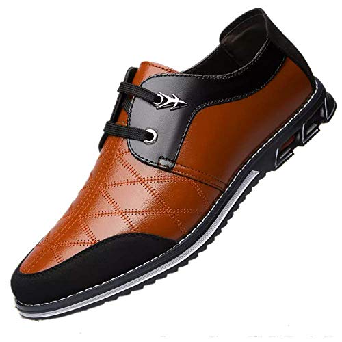 Asifn Herren Lässig Bequem Mode zu Fuß Louboutins Atmungsaktiv Schnürung Autofahren Büro im Freien Lederschuhe（47 EU,Braun von Asifn