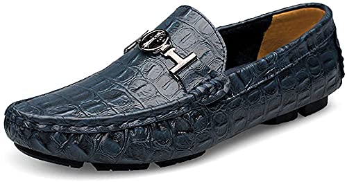 Asifn Herren Leder Casual Slip auf Driving Loafers Wohnung Walking Mokassin Business Kleid Boot Schuhe Mode Slipper（Blau,37/38 EU,38 Markengröße von Asifn