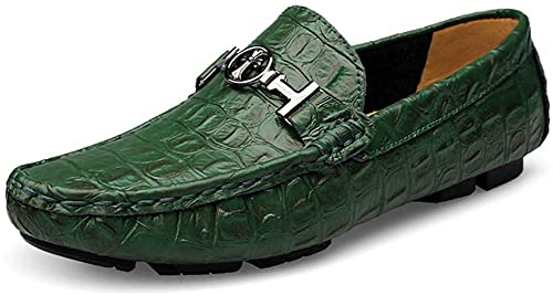 Asifn Herren Leder Casual Slip auf Driving Loafers Wohnung Walking Mokassin Business Kleid Boot Schuhe Mode Slipper（Grün,39/40 EU,40 Markengröße von Asifn