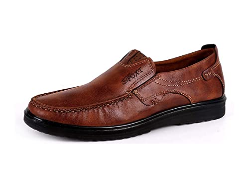 Asifn Loafers Herren Leder Fahrschuhe Mokassin Schuhe Aus Weichem Leder Komfort Business Hausschuhe Atmungsaktiv Weich Handmade（Braun,47 EU von Asifn