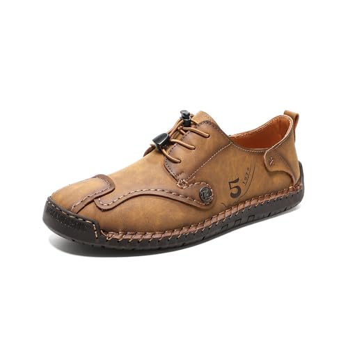 Asifn Herren Leder Freizeitschuhe Leichte Atmungsaktive Wanderschuhe Bequeme Retro-Loafer Fahren Büro Outdoor Braun 40 EU von Asifn