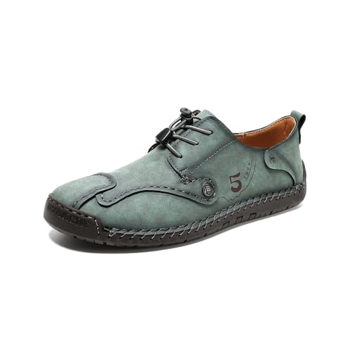 Asifn Herren Leder Freizeitschuhe Leichte Atmungsaktive Wanderschuhe Bequeme Retro-Loafer Fahren Büro Outdoor Grün 45 EU von Asifn