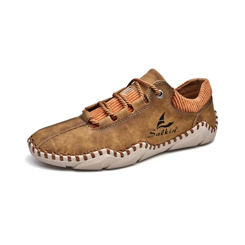 Asifn Herren Leder Freizeitschuhe Leichte Mode Turnschuhe Weiche Atmungsaktive Oxfords rutschfeste Fahrschuhe Braun 44 EU von Asifn