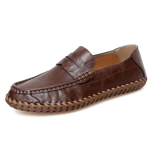 Asifn Herren Leder Loafer Casual Mocasines Leichtes Gewicht Fahren Slip On Mode Boot Schuh Komfortabel Atmungsaktiv Weiches Gehen Braun 47 EU von Asifn