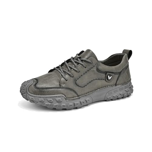 Asifn Herren Lederwanderschuhe Outdoor-Sneaker Atmungsaktiv rutschfest Leicht Schnürschuhe Zum Autofahren Grau 41 EU von Asifn