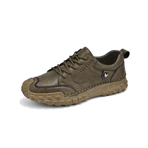Asifn Herren Lederwanderschuhe Outdoor-Sneaker Atmungsaktiv rutschfest Leicht Schnürschuhe Zum Autofahren Khaki 39 EU von Asifn