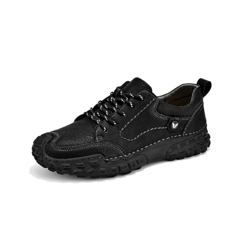 Asifn Herren Lederwanderschuhe Outdoor-Sneaker Atmungsaktiv rutschfest Leicht Schnürschuhe Zum Autofahren Schwarz 46 EU von Asifn