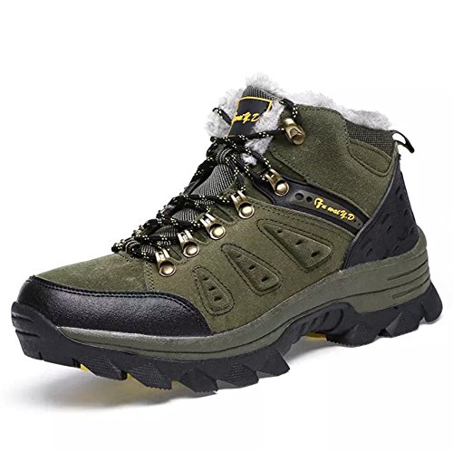 Asifn Herren Mid Trekking Wanderschuhe Schnee Outdoor Leichtgewicht Wanderer Sneakers Fell gefüttert Schuhe Wasserdicht Booties（45 EU,Grün von Asifn