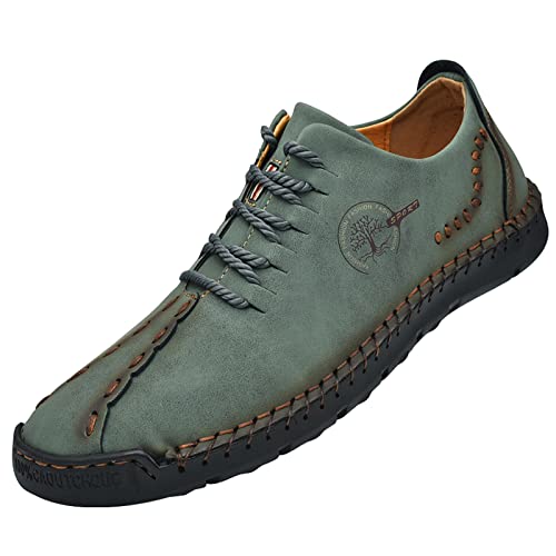 Asifn Herren Outdoor Casual Leder Turnschuhe Leichte Sportliche Loafers Mode Walking Slip-on Schuhe（41 EU,Grün von Asifn