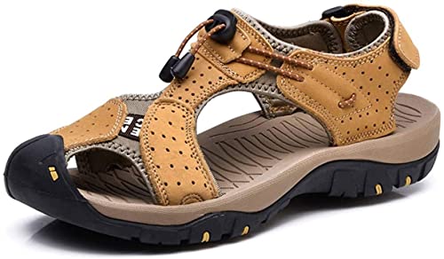 Herren Outdoor Wandern Leder Sandalen Wasserschuhe Rutschen Geschlossene Zehe Sport Sandalen Gehen Fischer Klettern Sommer（Braun,43/44 EU,43 Markengröße von Asifn